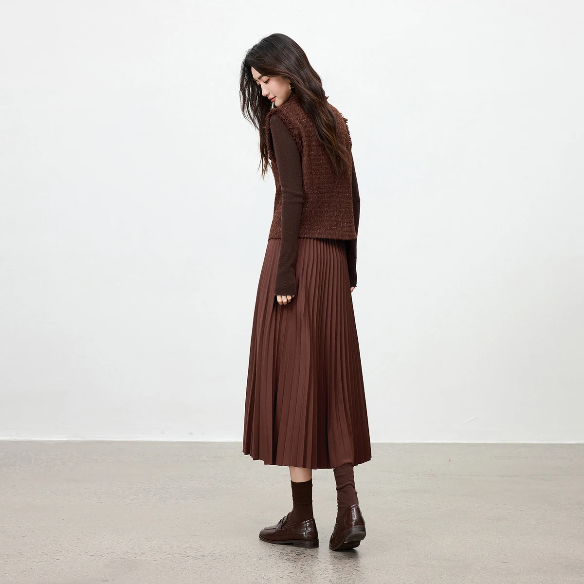 SENTUBILA Matching Suit Women 2026 Autumn Fashion Tweed Vest & Elastic Waist A-Line Skirt Office Casual 2 Piece Set ﻿154ZA3673