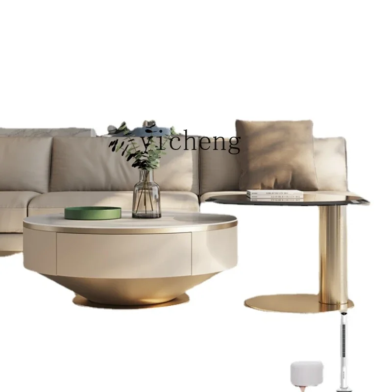 CJ-29 New Stone Plate Coffee Table TV Cabinet Combination Living Room Size Round Tea Table