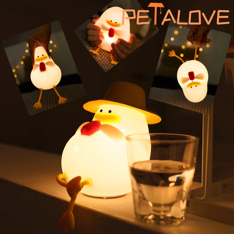 Cute Duck Night Light Sleep Companion Big Goose Pat USB Rechargeable Table Lamp Bedside Lamp with Touch Sensor for Baby Girls