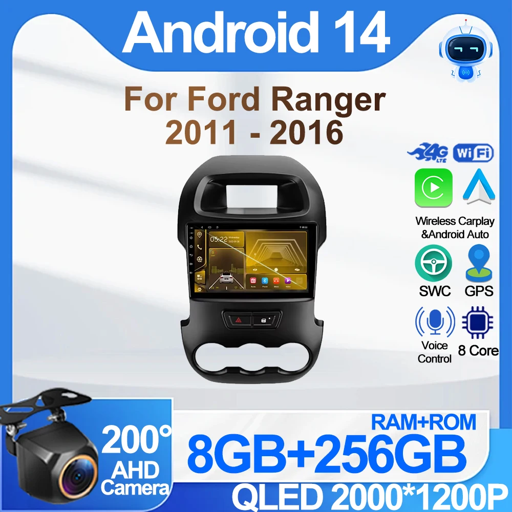 

Автомагнитола на Android для Ford Ranger 2011-2016, автомобильный мультимедийный плеер на Android 13, сенсорный экран, GPS-навигация, Carplay, No 2din DVD