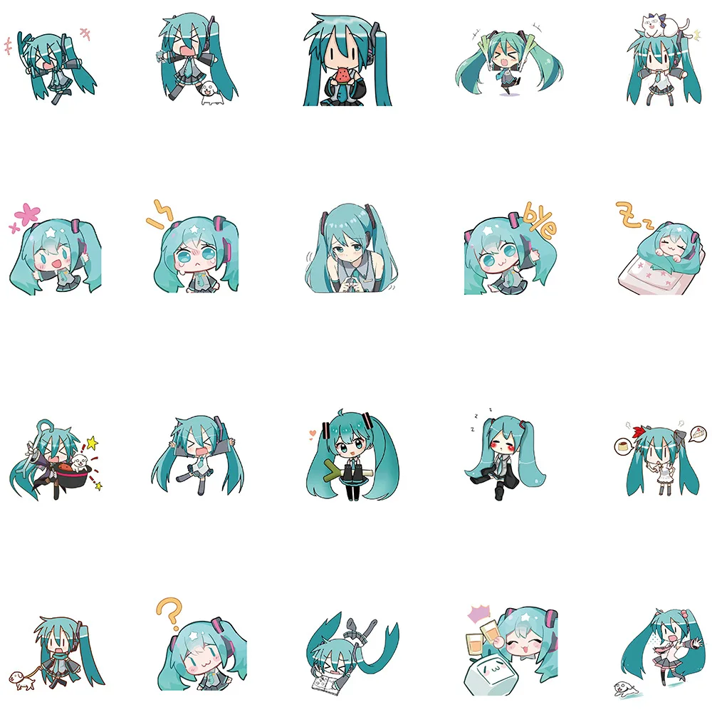 Paquete de pegatinas Kawaii Chibi Hatsune Miku, calcomanía de Anime para equipaje, portátil, Maleta, monopatín, teléfono, nevera, pegatinas impermeables, 10/65 Uds.