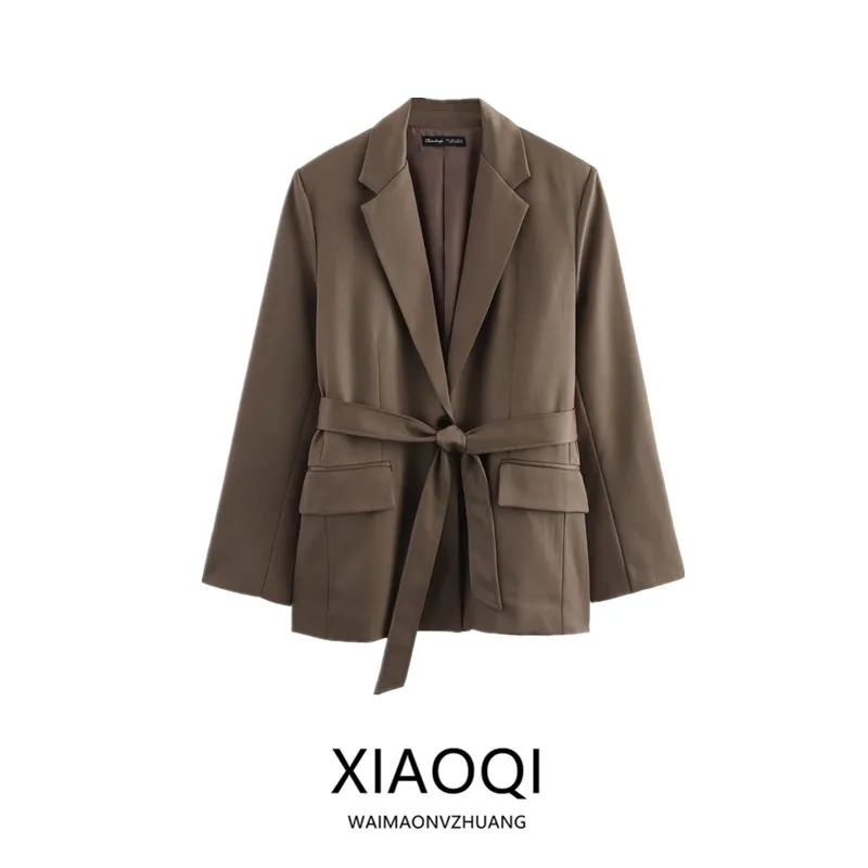 

Spring 2025 Women's Casual Straight Leg Long Sve Suit Jaet with Belt New Arrival Versatile Sle Regular Length