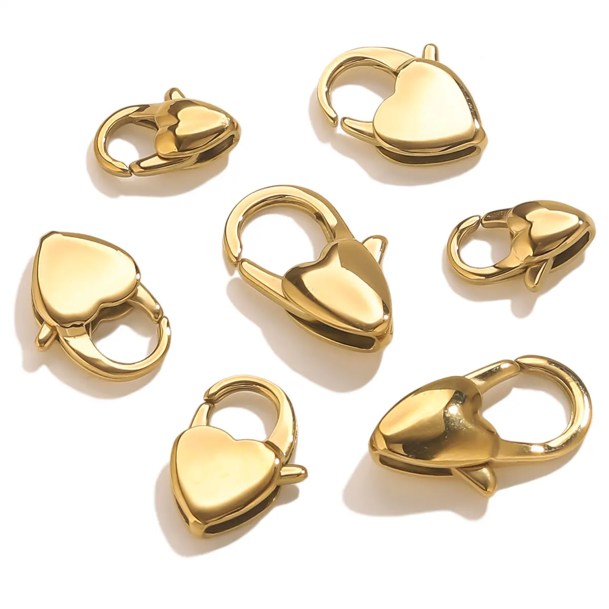 

4pcs Gold-plated PVD Heart-shaped Lobster Clasps Connectors 316 Stainless Steel DIY Necklaces Bracelet Jewelry Making Wholesale.