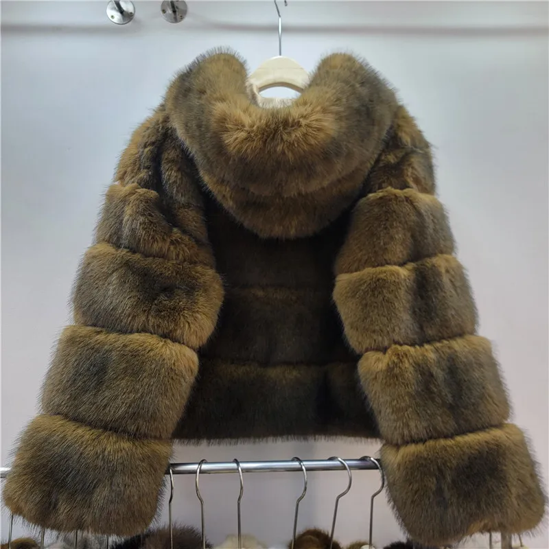 HKSH 2025 شتاء جديد المرأة مقنعين قصيرة فو الفراء معطف سستة مزاجه أنيقة فاخرة موضة شيك سميكة الدافئة سترة HK16166 #2