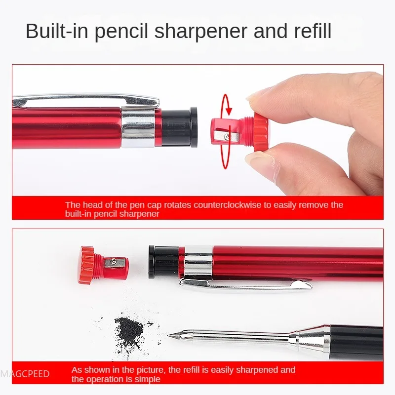 Lápices de construcción para carpintero, herramienta sólida de 2,8mm con sacapuntas incorporado para carpintería, dibujo, artista