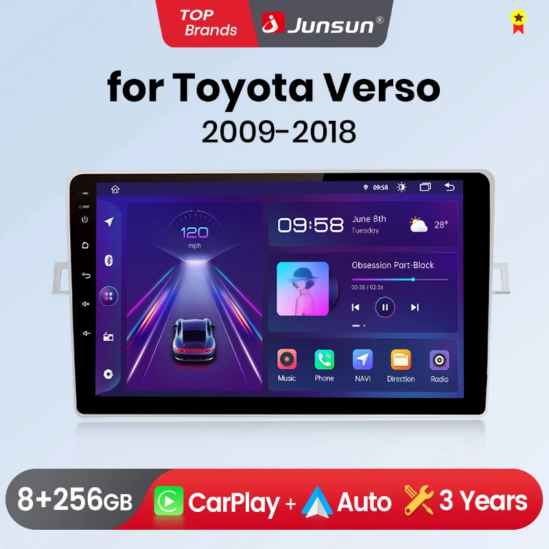 Junsun CarPlay Android Auto Car Radio for Toyota Verso R20 2009 2010 2011 2012-2018 GPS Intelligent Systems Multimedia Autoradio