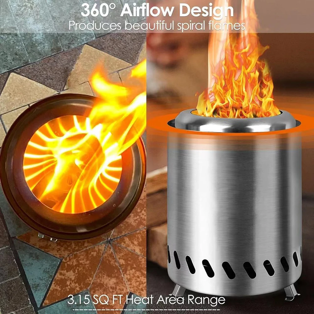 

Smokeless Tabletop Fire Pit Stainless Steel Burner Heater Portable Mini Camping Bonfire Stove for Wood Burning Or Pellet Fueled