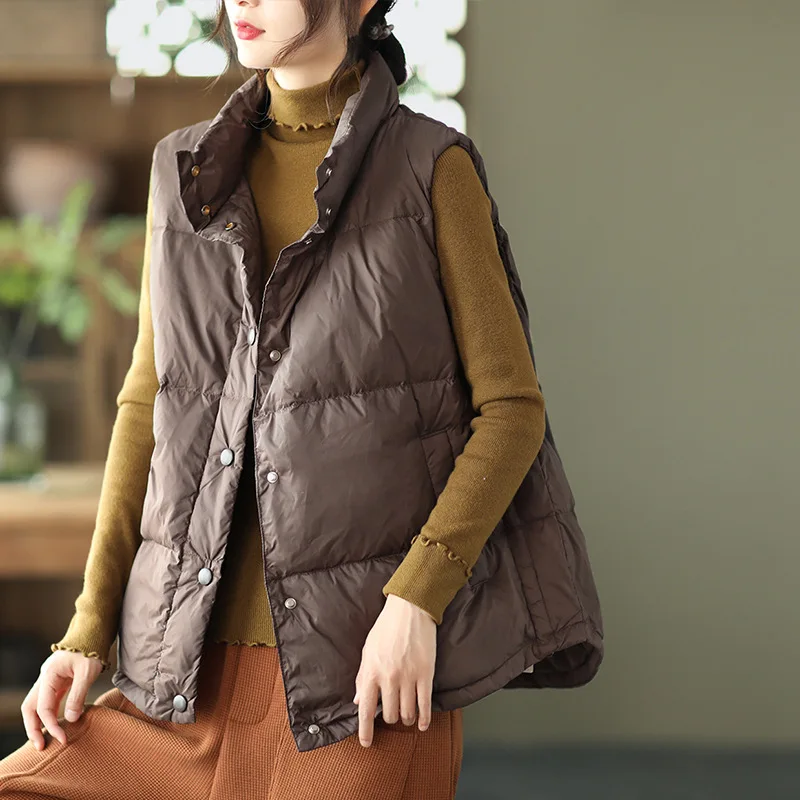 Women Down Vest Short 90 White Duck Feather Sleeveless Puffer Waistcoat Winter Warm Coat Woman  пальто женское VT-360