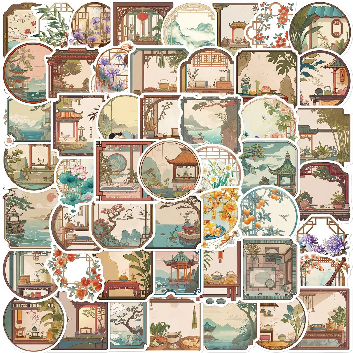 

10/50PCS Chinese Style Paper Cuttings Stickers Funny Graffiti DIY Diary Album Refrigerator Bicycle Laptop Ornament Artwork