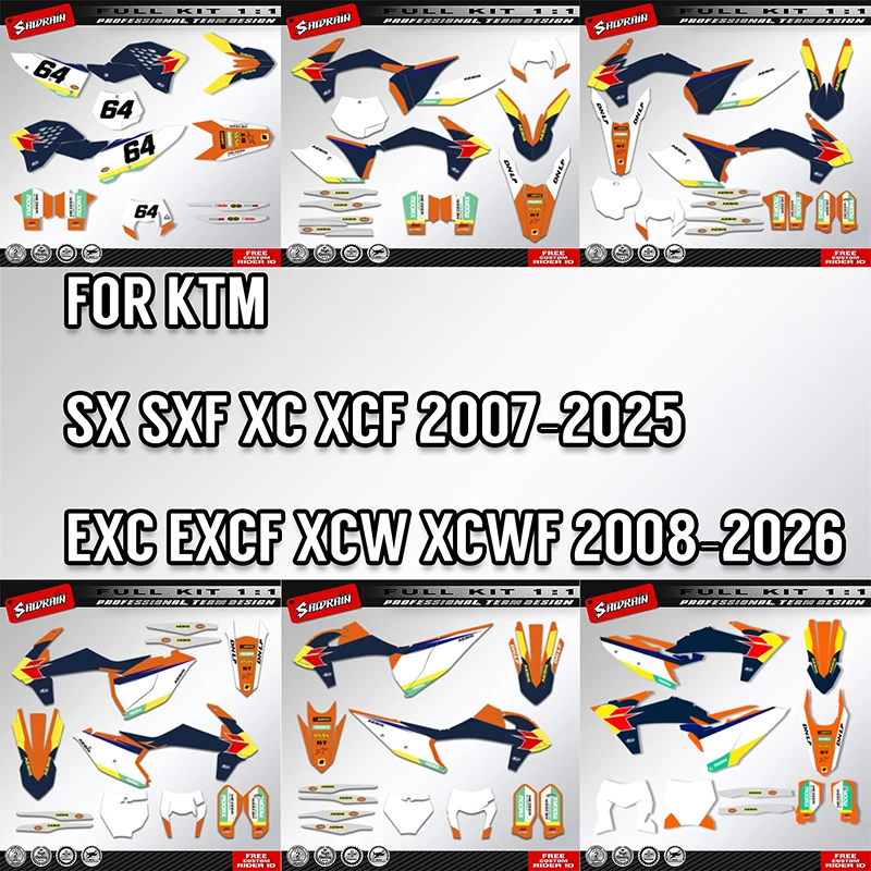 Sawrain Motorcycle Graphics Backgrounds Decal Stickers Kits for  SX SXF 2007-2025 EXC XCW 2008-2026 Number Name Custom KTM