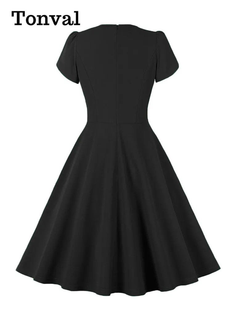 Tonval Bow Tie Neck Petal Sleeve Festival Elegant Outfit Women Summer Solid  Color New In 50s Vintage A-Line Dresses - AliExpress 200000345
