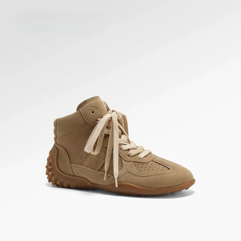 

high cut thick sole height increasing training shoes for women versatile commuting short boots genuine leather casual shoes