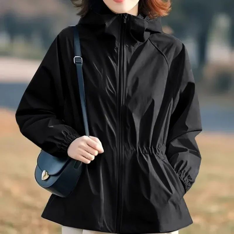 2026 Spring Autumn New Style Casual Hooded Short Jacket Women Korean Loose Wild Windbreaker Female Cardigan Trench Coat Black