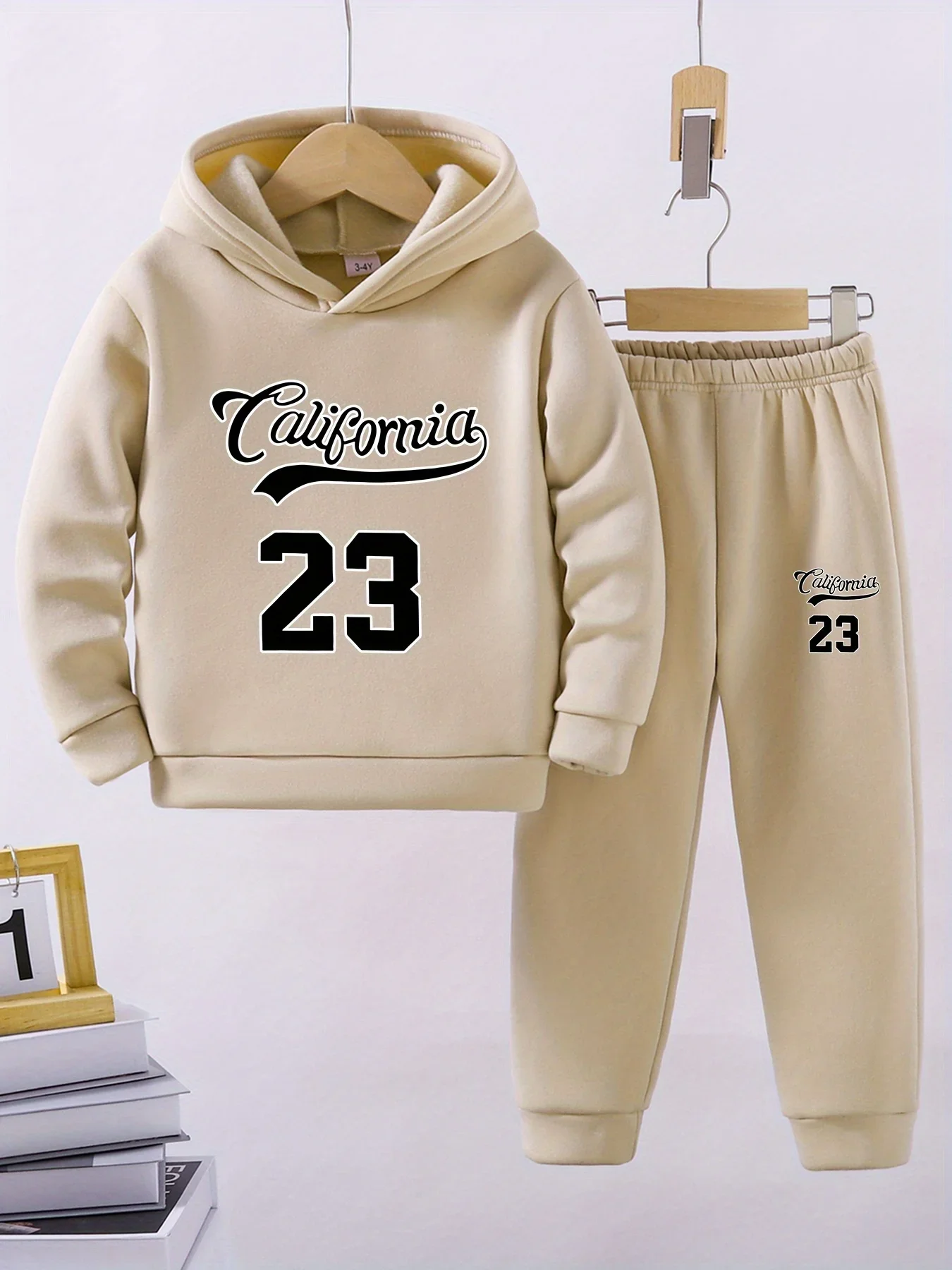 New Thick Two-Piece Set for Boys Featuring a Long-Sleeve Hoodie with Letter Patterns And Long Pants Perfect for  Winter
