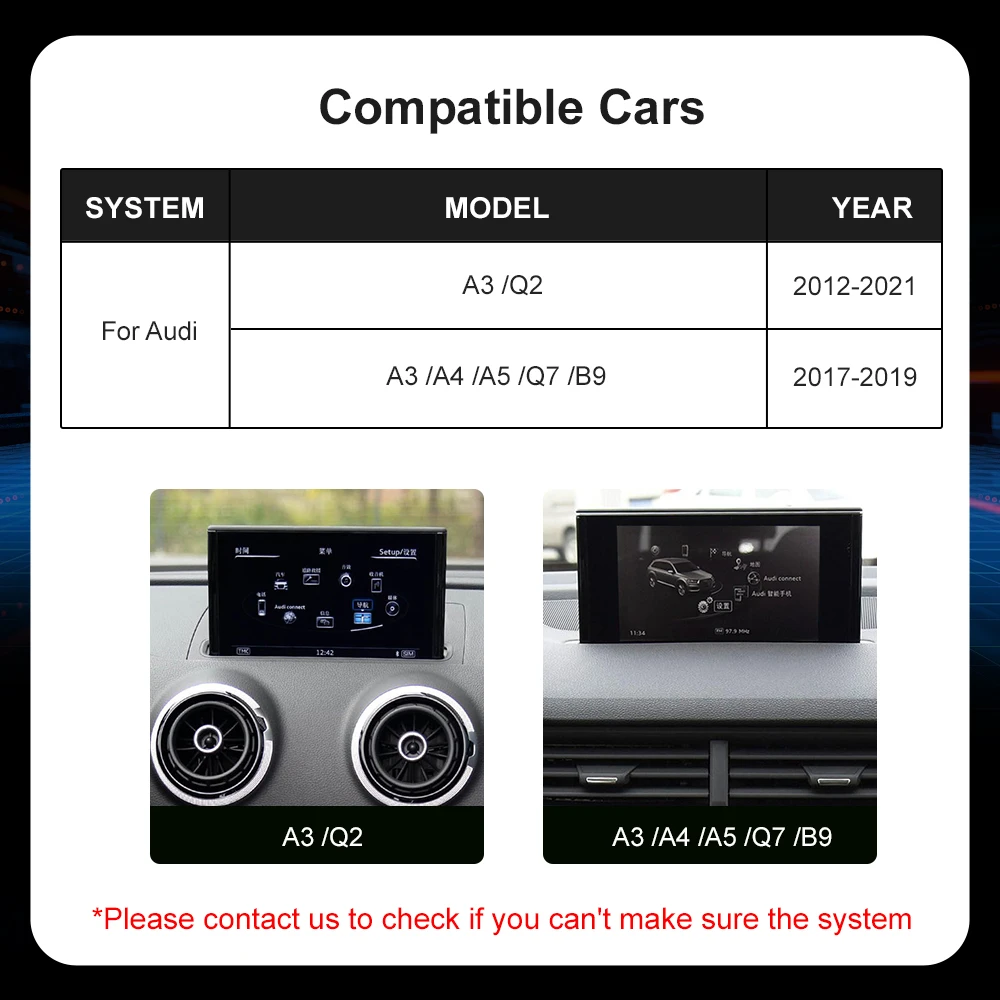 Draadloze CarPlay Android Auto adapter set-top box voor Audi A3 Q2 2012–2021, CarPlay retrofit kit, ondersteunt MirrorLink, Bluetooth, GPS