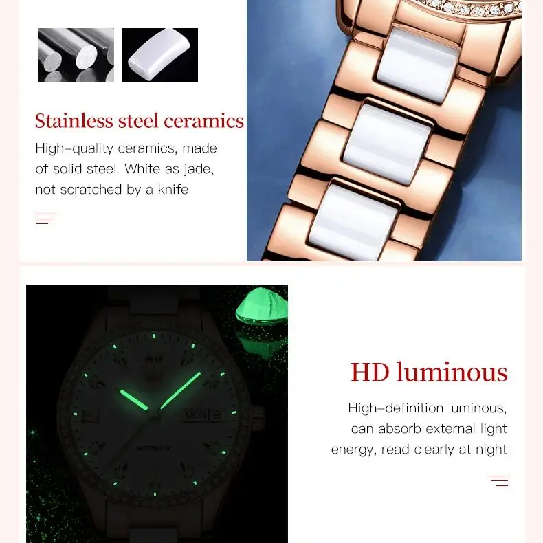 OLEVS 6637 Luxury Women Automatic Mechanical Watch Fashion Calendar Waterproof Clock Elegant Brand Bracelet Dress Women's Set