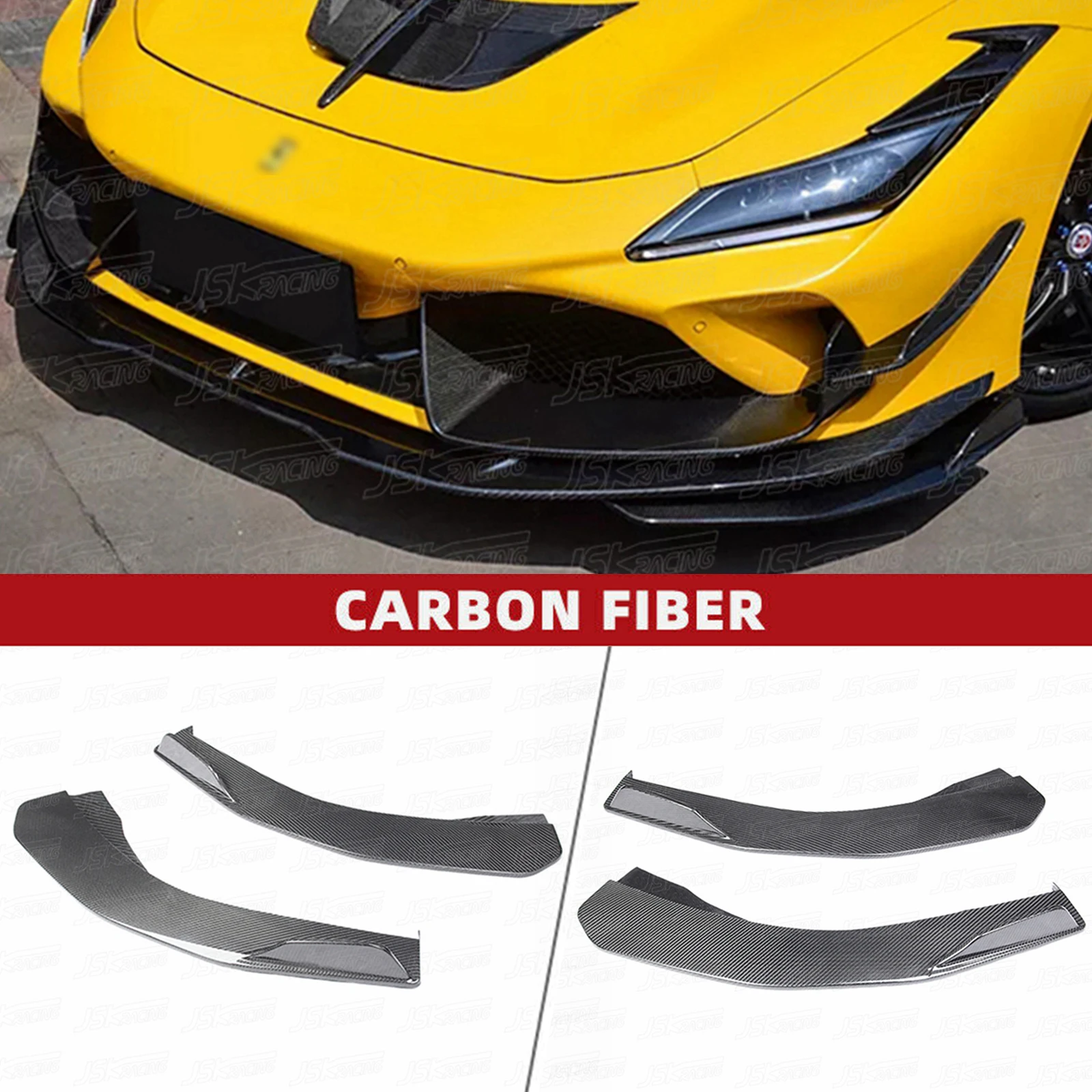 P Style Carbon Fiber Front Bumper Splitters For Ferrari F8 2019-2021（JSKFRF819011）