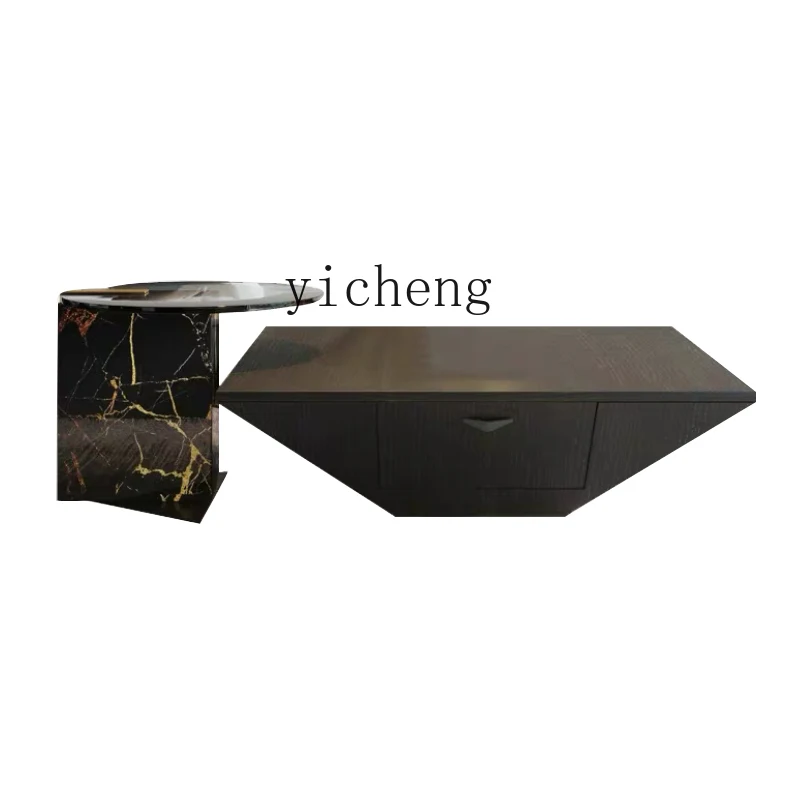 AA  minimalist square coffee table living room household light  inverted triangle smoked wood coffee table