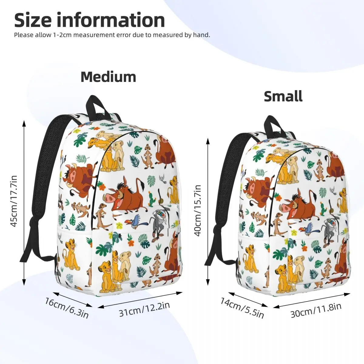 Zaino per adolescenti Cartoon Re Leone Simba con tasca Studente Business Pumbaa Nala Zaino per uomo Donna Borsa a tracolla per laptop