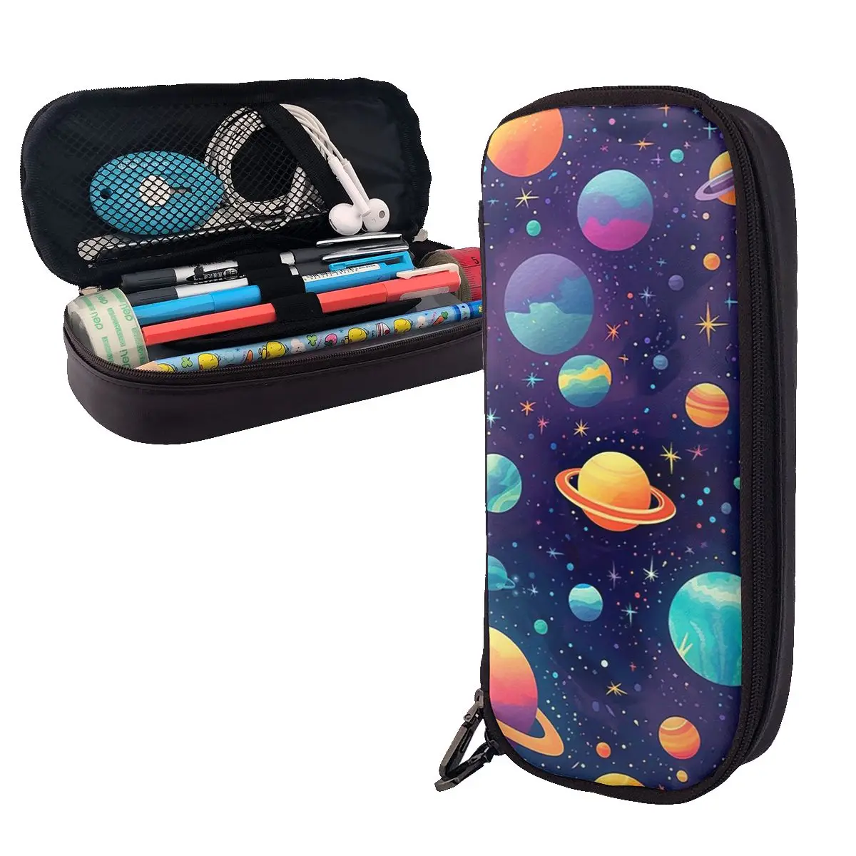 Solar System Space Planets Universe Leather Pencil Case Pencil Pouch Storage Big Capacity Pen Box Pencil Bag for Studen School