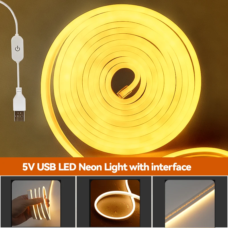 USB 5V silicone neon strip outdoor waterproof home decoration led free installation night decorative light strip