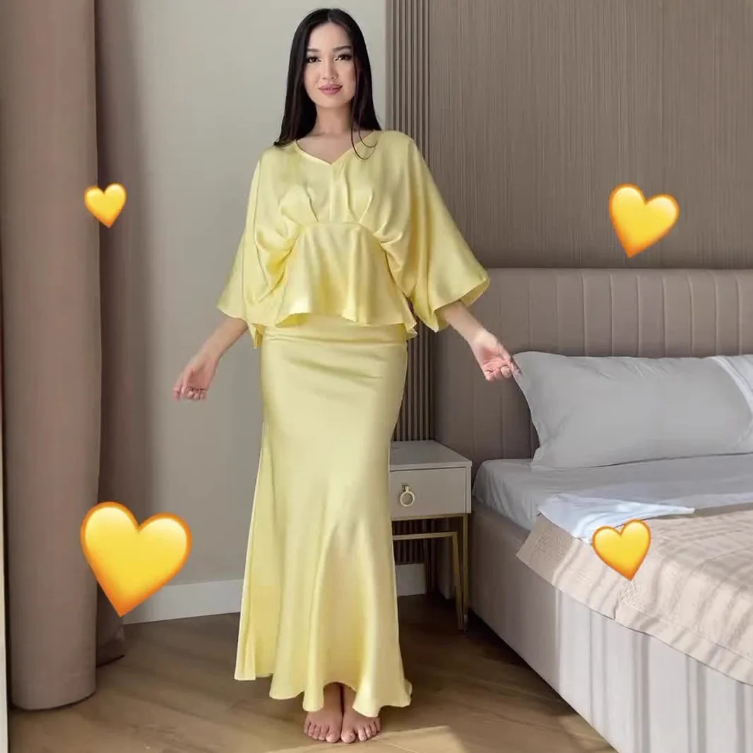 

Spring 2025 New Arrival Women's Comfortable Casual Long Sve Dr Set Smooth Silky Spring Fro for Middle-aged Women