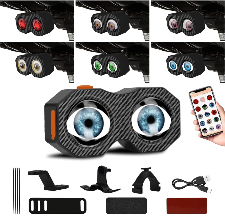 

Devil's Eye Bicycle Tail Light, Waterproof LED 82 Presets, Programmable Eye Rear Bicycle Tail Light Bicycle Installation Bracket