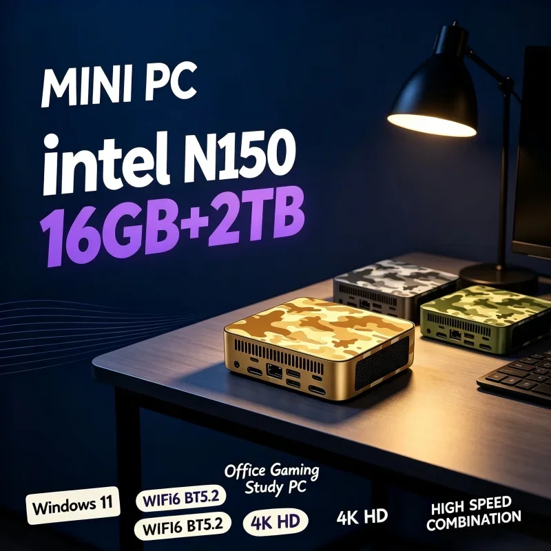 Intel N150 Processor Mini PC Host 16GB RAM Optional 1TB/2TB SSD Windows 11 WiFi6 BT5.2 Small Form Factor Desktop For Home Office