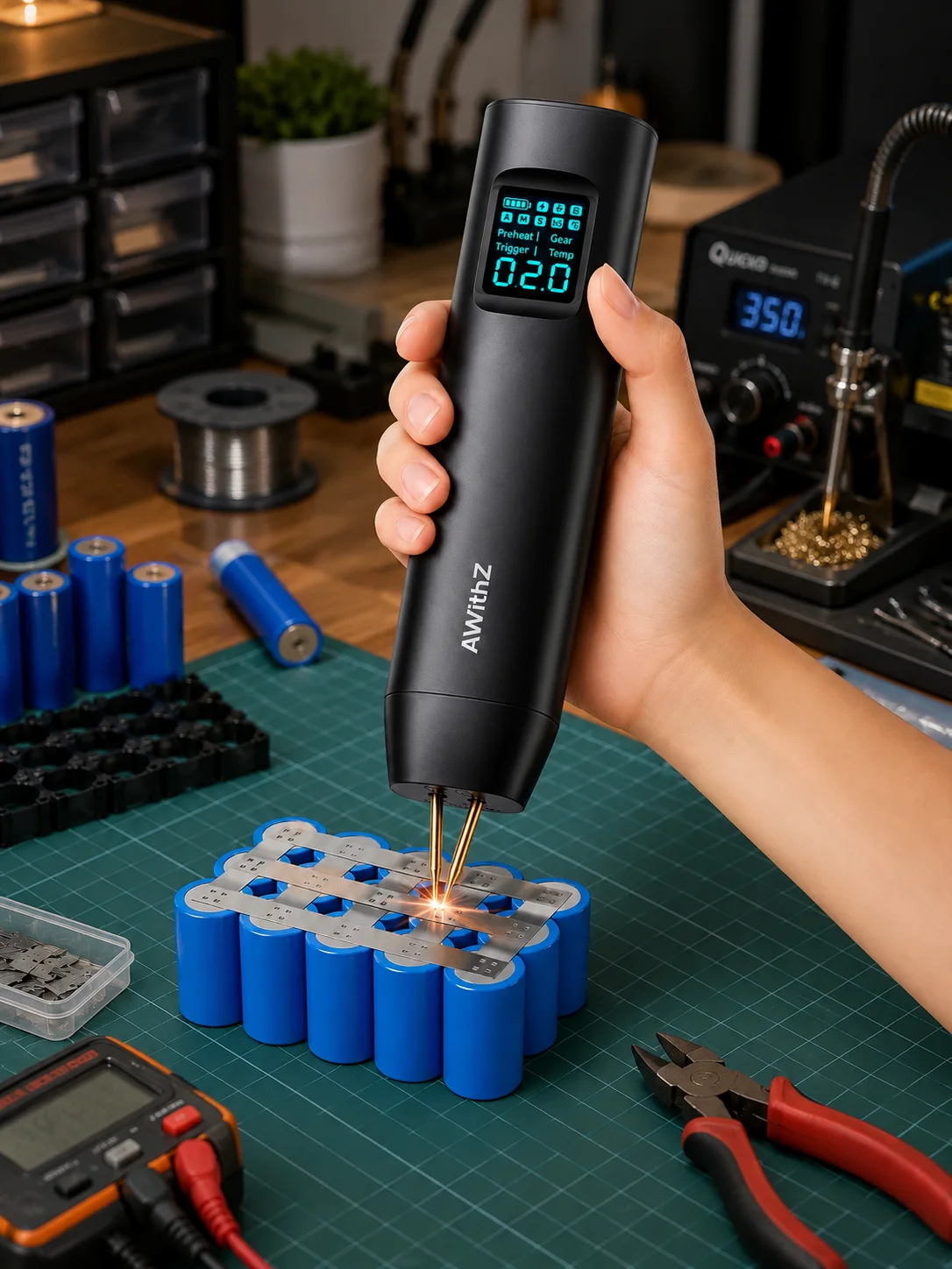 Awithz przenośna zgrzewarka punktowa na baterie DIY Mini spawarka 18650 akumulator pasek niklowy i pasek niklowy narzędzie spawalnicze — 2