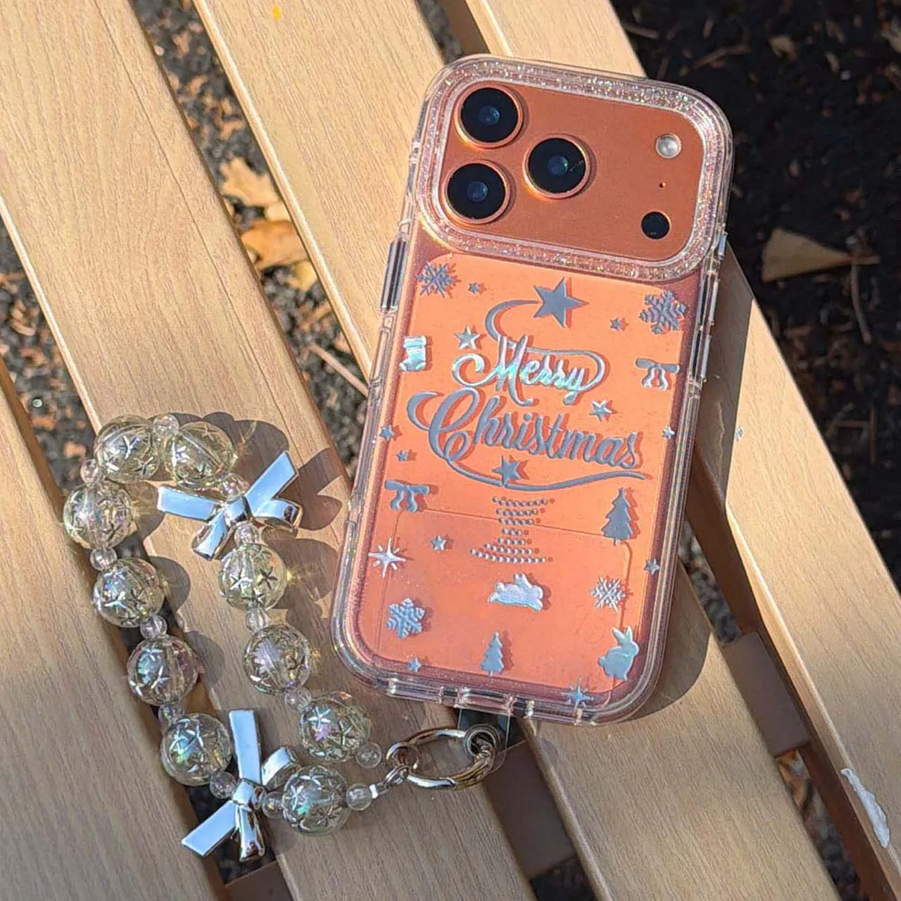 Merry Christmas happy rabbit snowflake cute bunny imd crystal phone case for iphone 14 15 pro max 13 16 17 promax bracelet cover