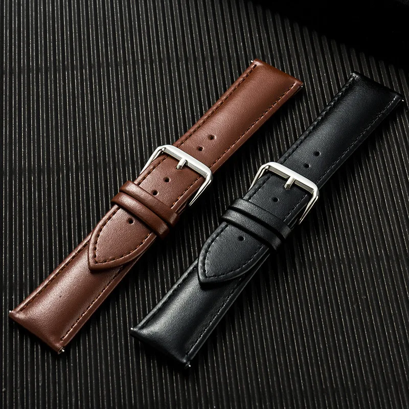 Business Soft Watchband Genuine Leather Strap Calfskin Men Women Universal Watch Band Watch Accessories Bracelet 18mm 20mm 22mm