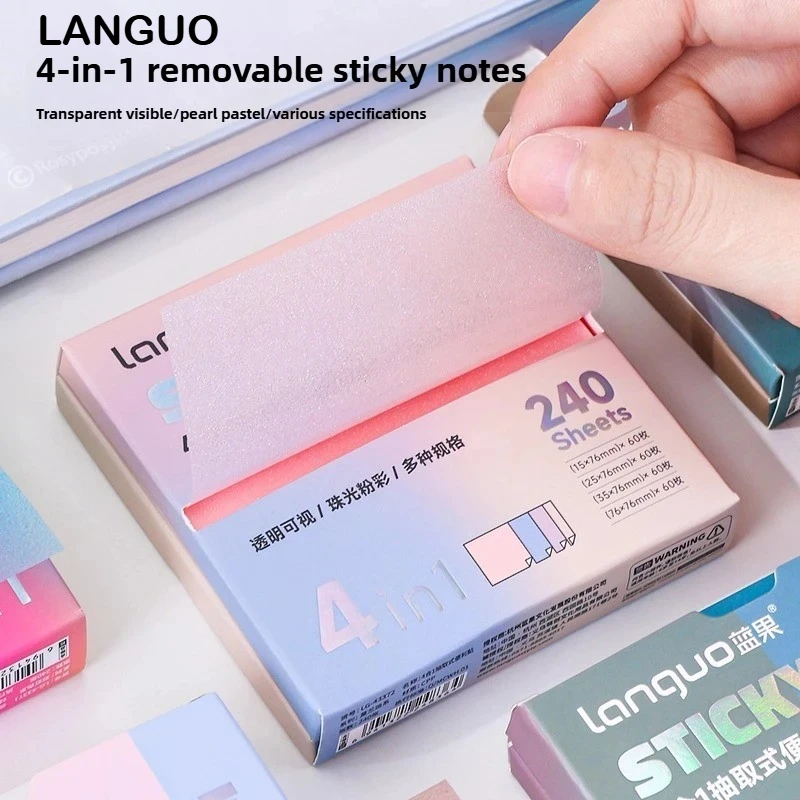 LANGUO 4-w-1 Perłowe Matowe Karteczki Samoprzylepne Z Możliwością Pisania, Odrywane Karteczki Memo Do Pisania Markerem Żelowym, Artykuły Szkolne Biurowe, Artykuły Papiernicze