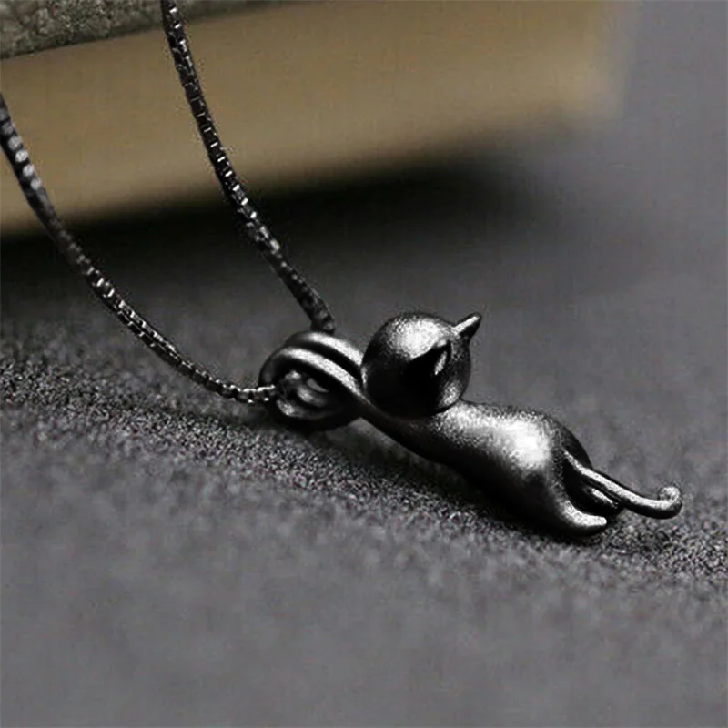 Huitan Katze Halskette für Frauen matt silber Farbe/schwarz Farbe speziell interessierte Tierhals Accessoires Geschenk Statement Schmuck