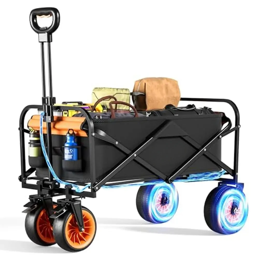 For Portable Electric Assist Collapsible Wagon 330LBS All-Terrain Grocery Cart Camping Outdoor Adventure