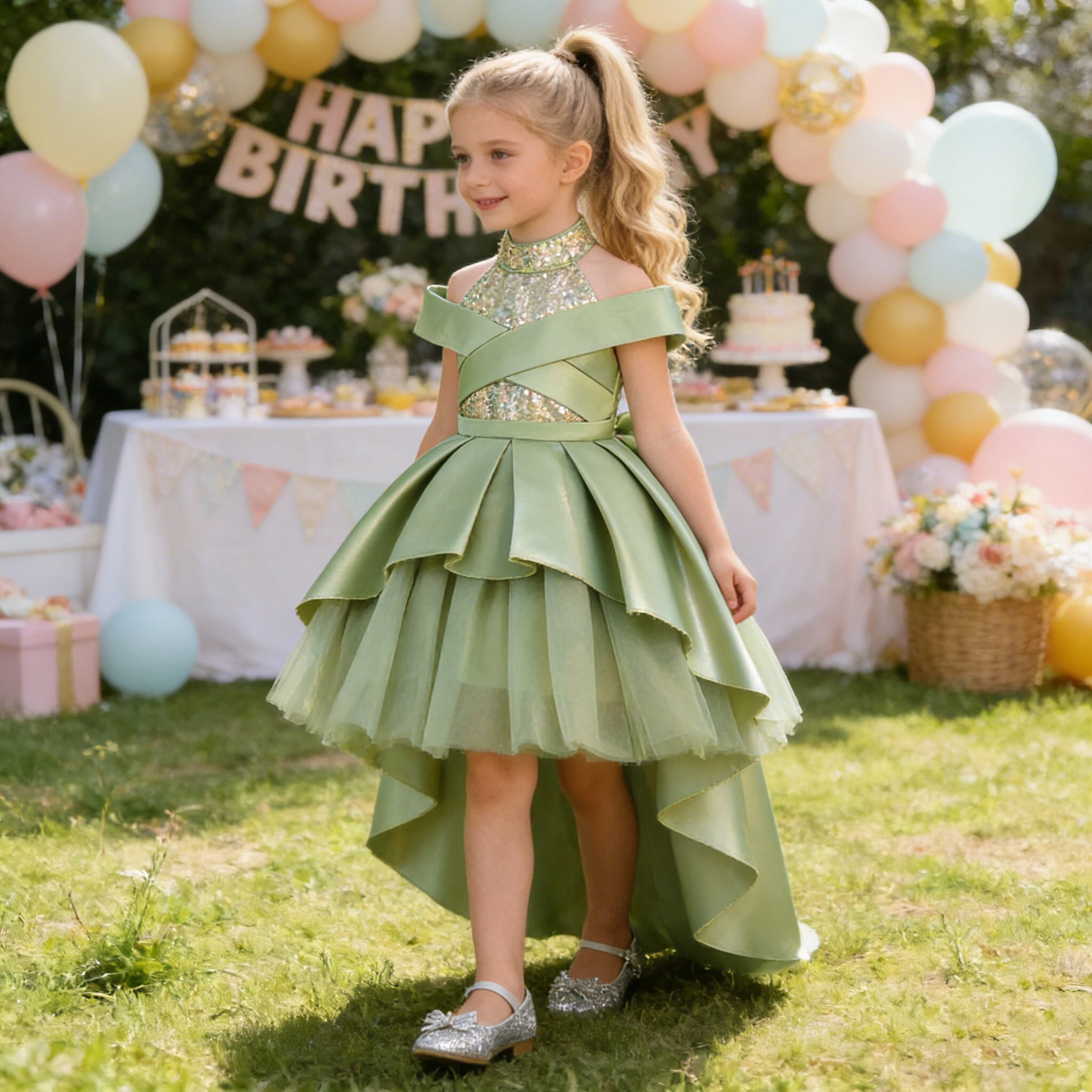 

Модное платье для девочек с пайетками, элегантное, с шлейфом, для свадьбы, подружек невесты, выпускного вечера, принцессы, с бантом, для дня рождения, детская одежда для конкурсов красоты