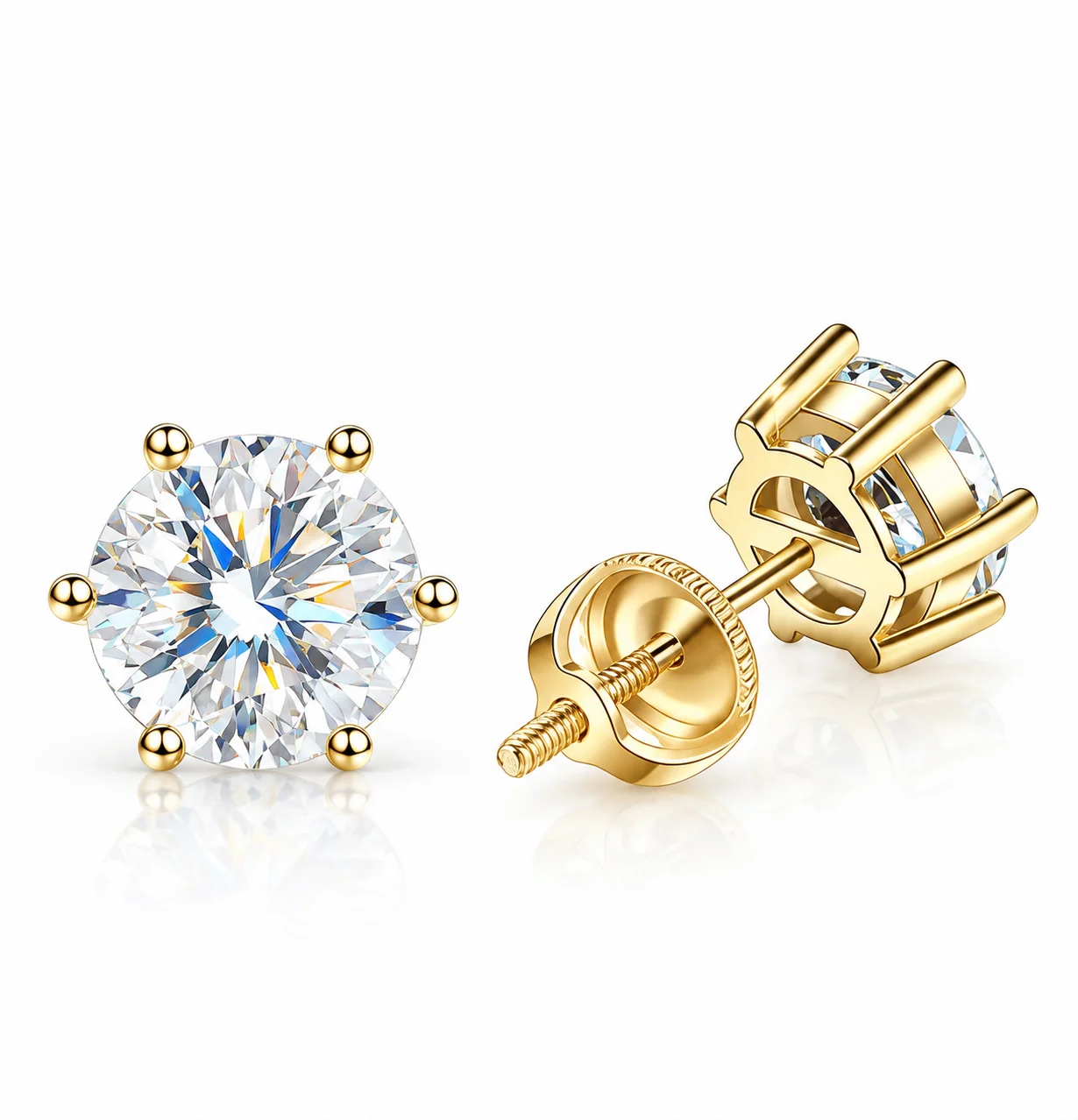 Unisex 925 Silber 6-Krappen-Ohrstecker mit rundem Moissanit (Erhältlich in 0,1 ct, 0,3 ct, 0,5 ct, 1 ct und 2 ct) – Detail 2