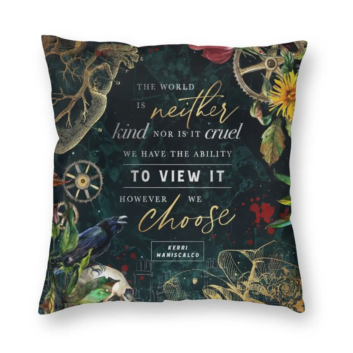 Neither Kind Nor Cruel Quotes Pillowcase Printing Cushion Cover Decor Gothic Flower Throw Pillow Case Cover Home Zipper 40X40cm