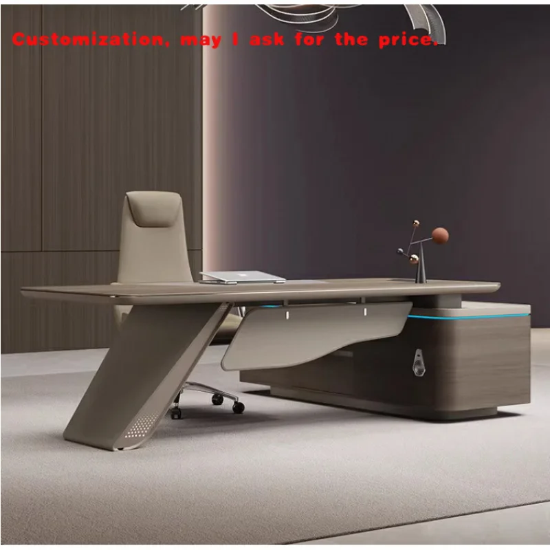 

custom.Factory Supplier Furniture Luxury Wood Office Desk l Shape Executive Table CEO Desks with Blue Light