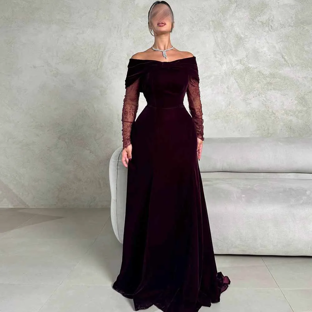 

Современные платья для особых случаев Велюровое вечернее платье трапециевидной формы Бордовые кружевные плиссированные платья для выпускного вечера с открытыми плечами для женщин Длинные