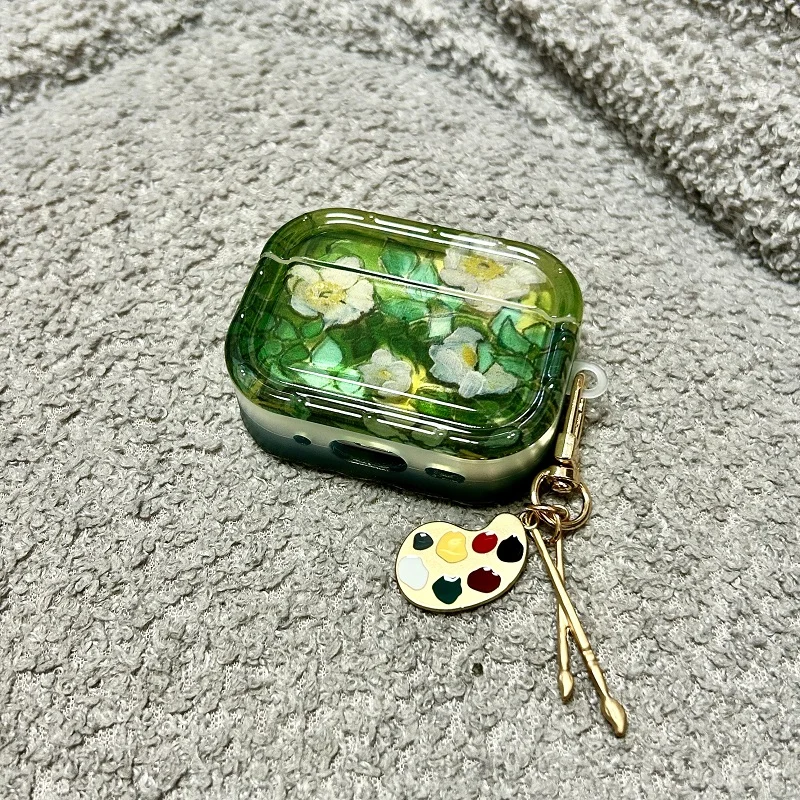 

Artistic pattern AirPods Pro case flower print AirPods 4/3/2/1 cover green cases for AirPods