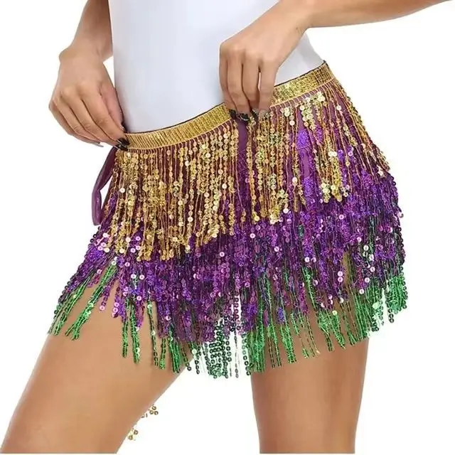 Falda boho con flecos y lentejuelas para fiesta y danza