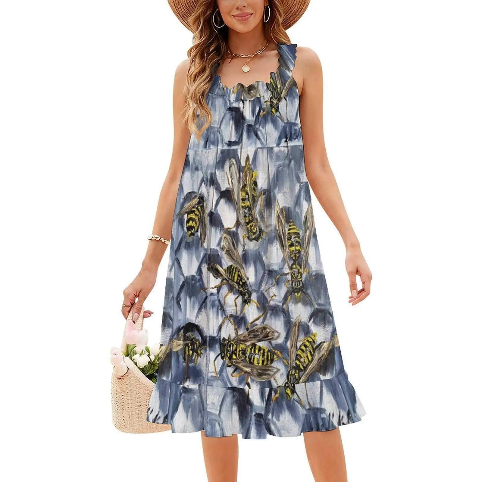 خلية مشغولة من فستان عطلة مثير للنساء فستان قصير لحفلات أعياد الميلاد وحفلات خلية الدبور فستان حشرة عش مشغول للفتيات #4