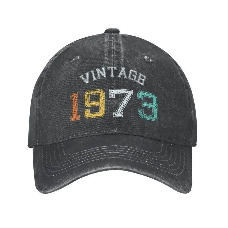 

Custom Cotton Retro Vintage Born In 1973 Baseball Cap for Men Women Adjustable 50th Birthday Dad Hat Sunscreen