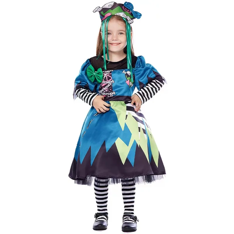 girls-halloween-clown-droll-costumes-kids-children-frankenstein-walking-dead-cosplay-carnival-purim-parade-role-play-party-dress