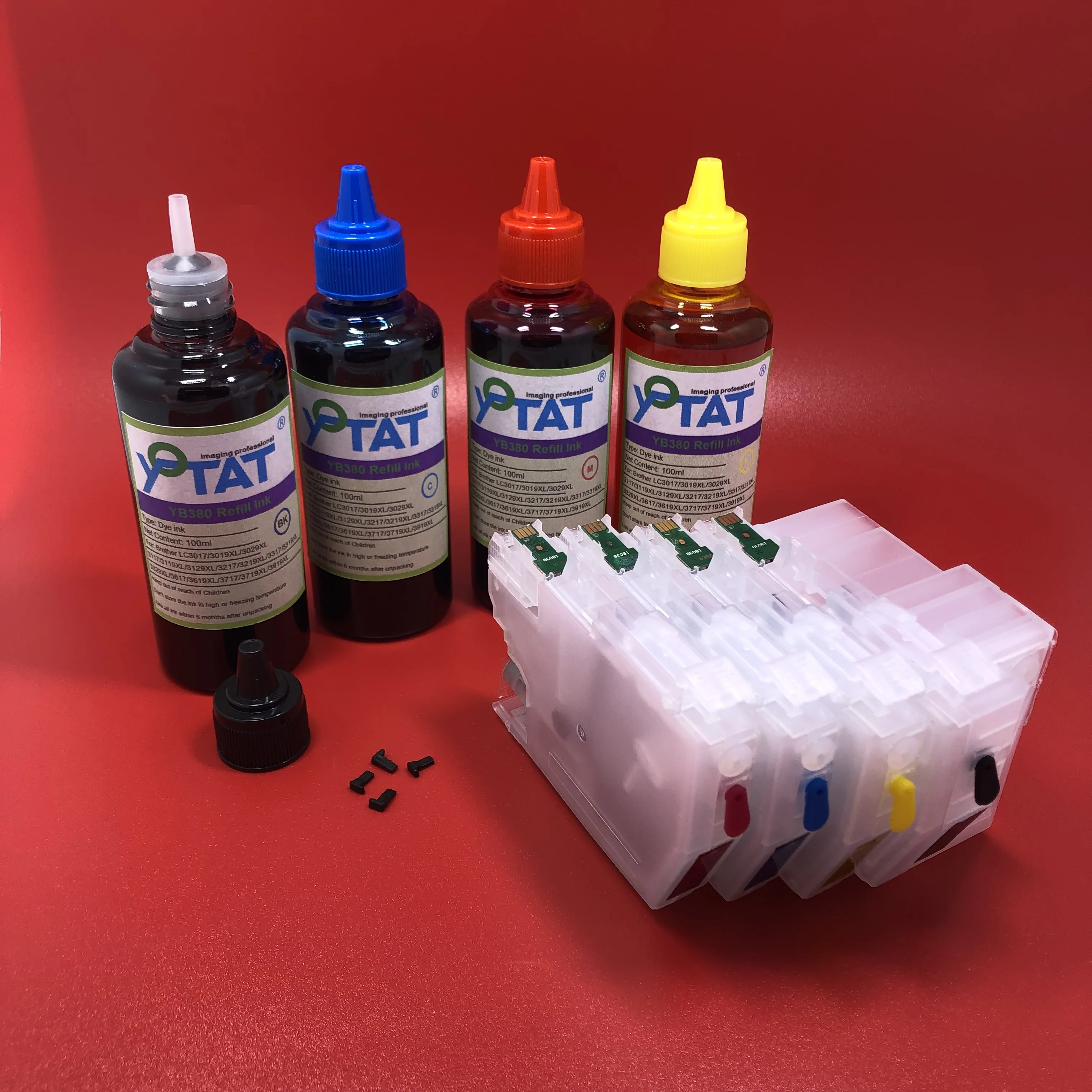 YOTAT 4×100ml Refill ink + 4Pcs Refillable ink cartridge LC3329XL LC3329 for Brother MFC-J5930DW MFC-J6935DW Printer