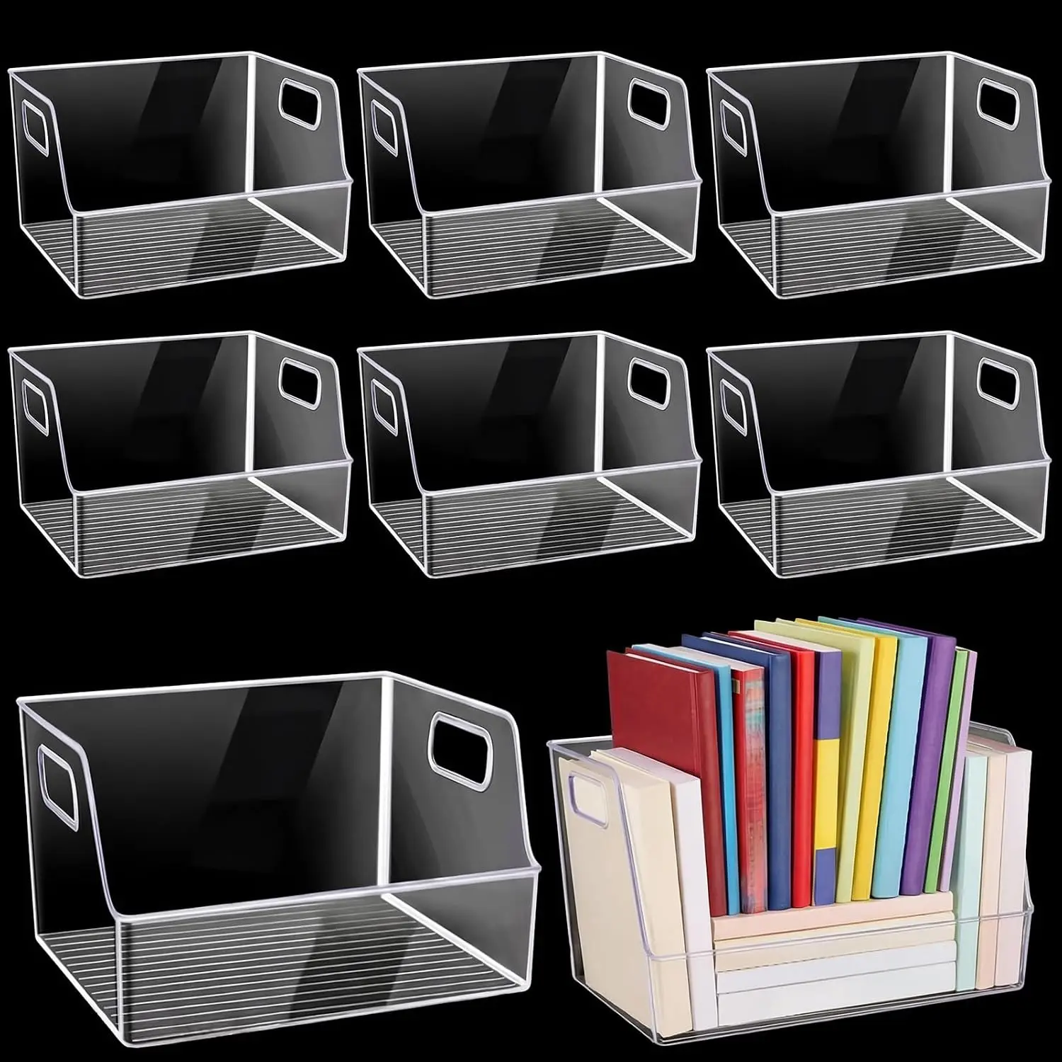 Clear Storage Handles Bookcase Containers Office Organizer Rack Display Shelves Magazines CDs
