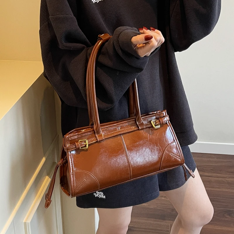 MOODS Belt Buckle Design Shoulder Bags For Women 2024 New Luxury Designer Pureses And Handbags Pure Color Large Capacity Shopper