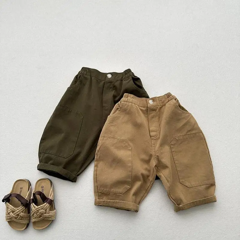 

2025 Autumn New Children Cargo Pants Solid Boys Vintage Casual Pants Girls Harem Pants Cotton Baby Pocket Trousers Kids Clothes