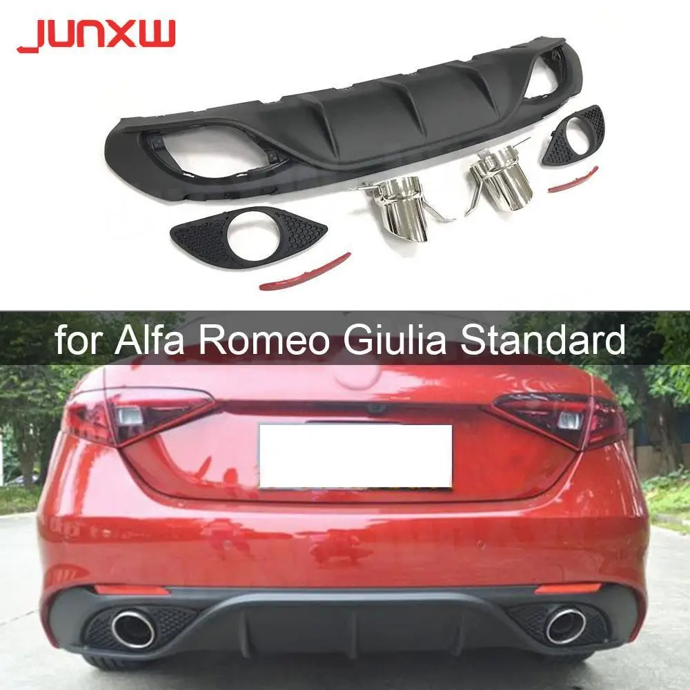 

Car Rear Bumper Lip Diffuser Spoiler With Exhaust Tips for Alfa Romeo Giulia Diffuser Only Standard 2016-2019 PP Black Body kits