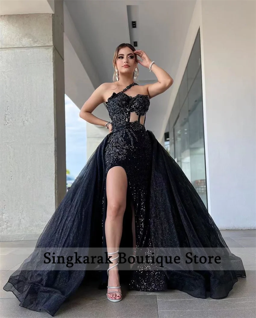 Sexy Black Party Dress 2024 Mermaid Prom Dress Crystal Beading Sequins Birthday Engagement Evening Gowns Dress Robes De Soiree